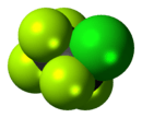 Space-filling model of the chloropentafluoroethane molecule