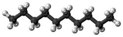 Ball-and-stick model of the decane molecule