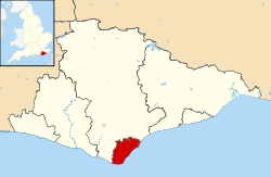 Eastbourne borough is a very small, pentagon-shaped area in the south of the county of East Sussex.