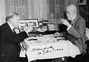 Prime Minister Mackenzie King and Sir William Mulock at breakfast on Mulock's 101st birthday