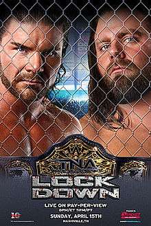 Promotional poster featuring two adult white males standing behind chainlink fencing.