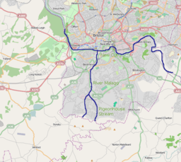 Map of the Malago and Pigeonhouse stream in South Bristol