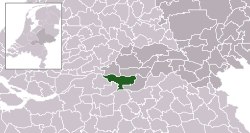 Highlighted position of Zaltbommel in a municipal map of Gelderland