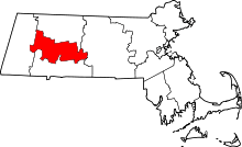 Map of Massachusetts highlighting Hampshire County