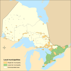 Distribution of Ontario's single-tier and lower-tier municipalities