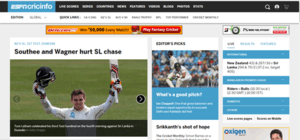 Main page of ESPNcricinfo