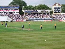 A view of the playing area of Edgbaston Cricket Ground in Birmingham, England