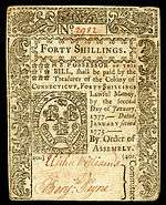 Connecticut colonial currency, 40 shillings, 1775 (obverse)