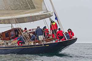 Crew on Velsheda under sail