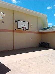 An outdoor half court for playing streetball at the Windhoek International School