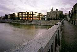The School of Architecture campus in the background by the Grand River in Cambridge, Ontario.